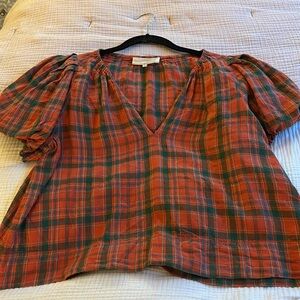 THE GREAT. Red and Green Plaid Top